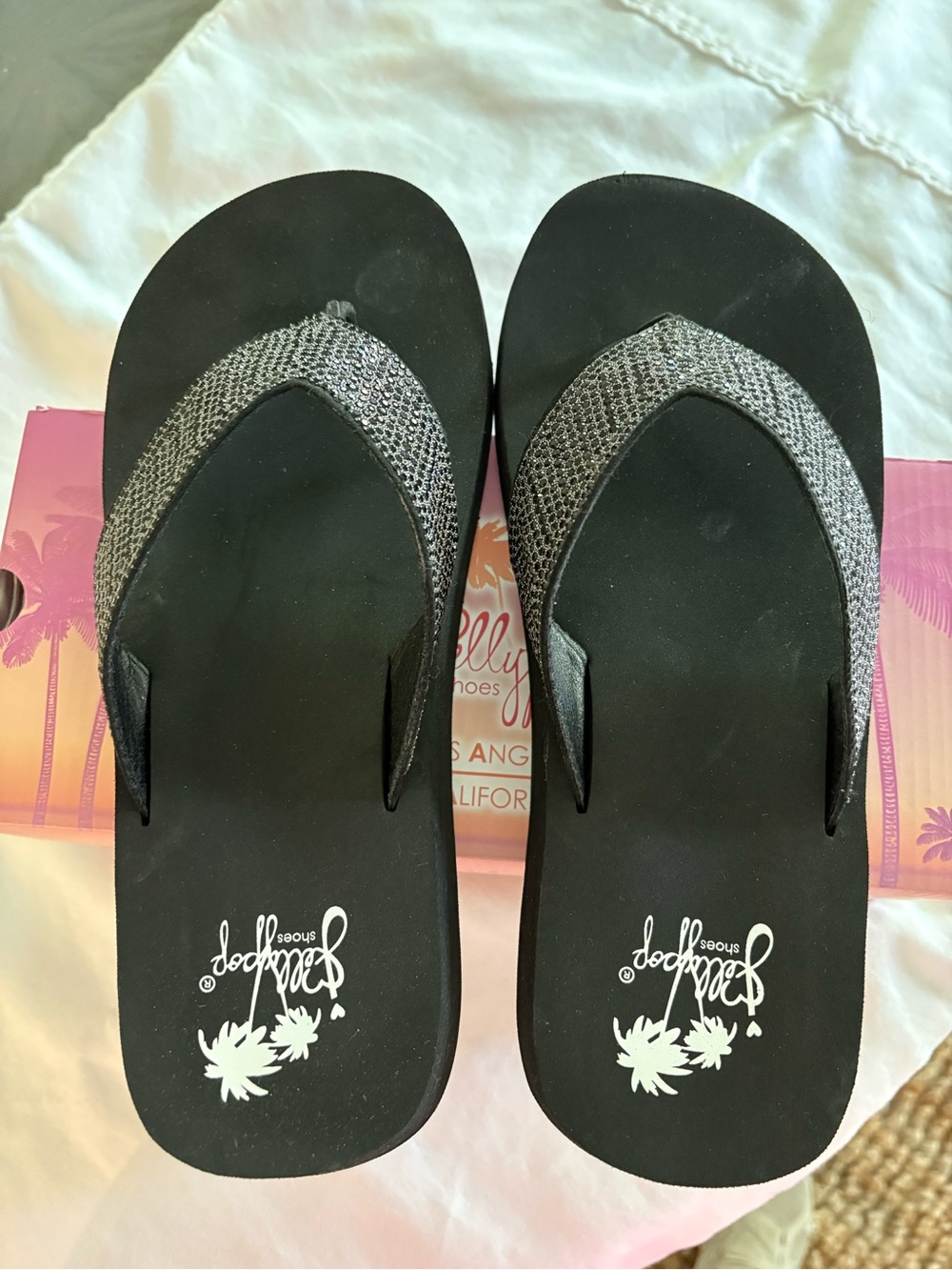 Jellypop Black Flip Flop Sandals with Sparkle Straps
